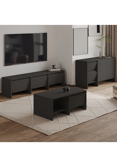 Laris Üçlü Set Tv Sehpası, Konsol Ve Orta Sehpa İle Modern Yaşam Alanları İçin Takım Antrasit Laris Üçlü Set Tv Sehpası, Konsol Ve Orta Sehpa İle Modern Yaşam Alanları İçin Takım Antrasit
