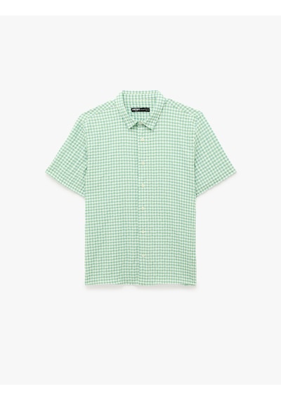 Koton Regular Fit Kısa Kollu Klasik Yaka Pötikareli Gömlek Mavi Ekose 6sam60096nw
