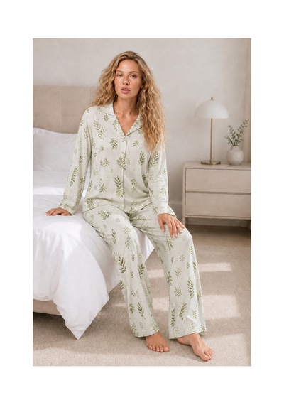 Fit Women Kadın Casual Esnek Bol Çağla Pijama Takımı 4669 Çağla Yeşili