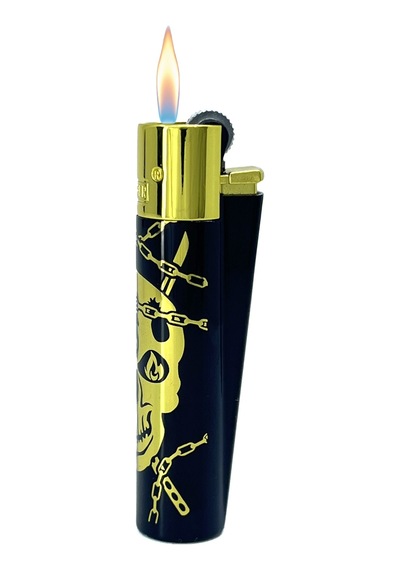 Clipper Deadly Chains Serisi Metal Çakmak - Gold Siyah