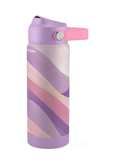 Puccon 540 Ml Dalga Desenli Lila Kız Çocuk Pipetli Çelik Termos Matara/suluk - 60056