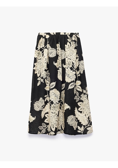 Koton Koton X Melis Ağazat - Keten Karışımlı A Kesim Floral Desenli Midi Etek Siyah Desenli 6sak70176ew Koton Koton X Melis Ağazat - Keten Karışımlı A Kesim Floral Desenli Midi Etek Siyah Desenli 6sak70176ew