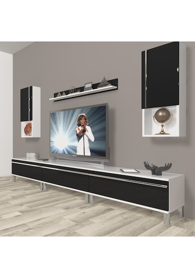 Decoraktiv Eko 270ta Mdf Krom Ayaklı Tv Ünitesi Tv Sehpası Beyaz - Siyah
