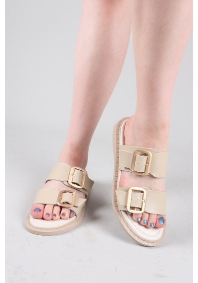 Birikon Titao Çift Tokalı Terlik Bej-8864