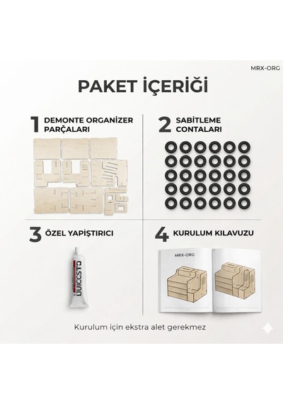 Mrx-org Desk 01 Masaüstü Organizer Peçetelikli Çok Amaçlı Masa Düzenleyici, Raflı Dosyalık Akçaağaç