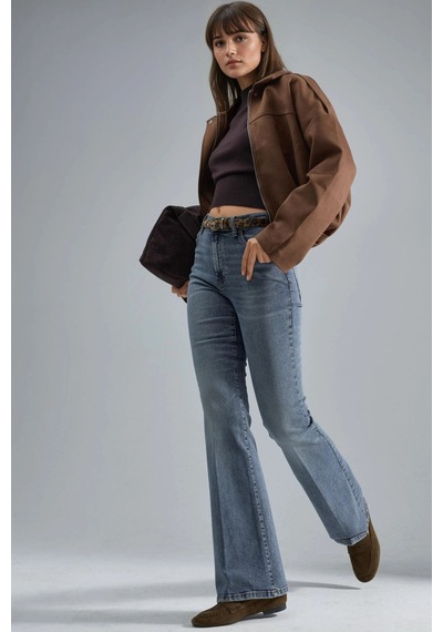 Hiccup Yüksek Bel Flare Kot Pantolon Açık Mavi Denim