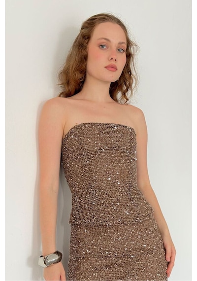 Verymoda Pul Payet Straplez Bluz D3123 Kahve