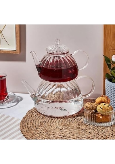 Cam Çaydanlık Seti, Borosilikat Cam, Isıya Dayanıklı, Şeffaf, Modern Tasarım, Bitki Çayı Demleme 1