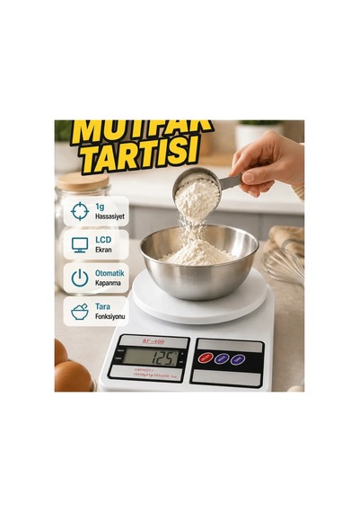 Dijital Mutfak Tartısı 1 G Hassasiyet Lcd Ekranlı Otomatik Kapanma Renkli