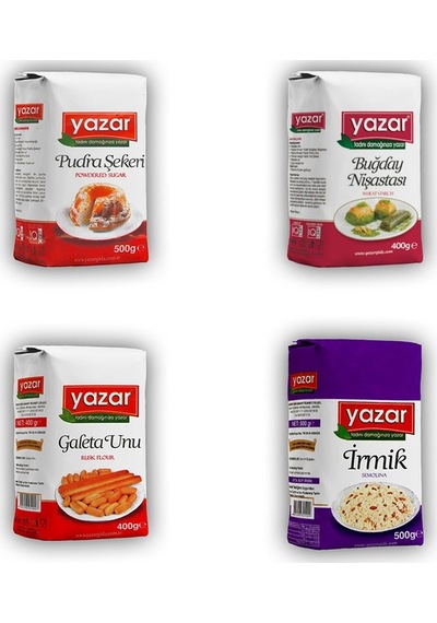 Yazar İrmik 500 G + Galeta Unu 400 G + Pudra Şekeri 500 G + Buğday Nişastası 400 G