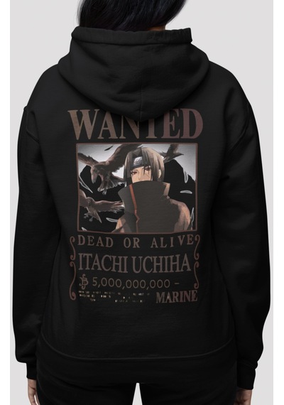Sevbano Wanted Itachi Uchiha One Piece Anime Sırt Baskılı Unisex Oversize Siyah