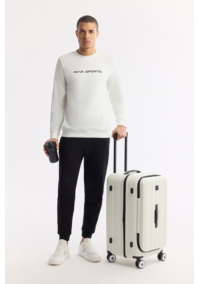 Avva Erkek Ekru Bisiklet Yaka Baskılı Bi-stretch İnterlok Regular Fit Sweatshirt A51y1208