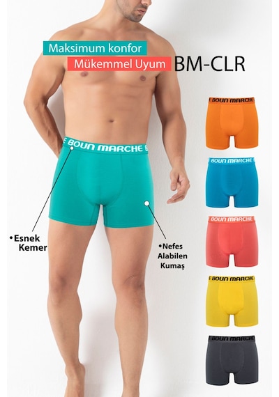 Boun Marche Erkek Boxer Likralı Premıum 6'lı Kutu Boris Çok Renkli