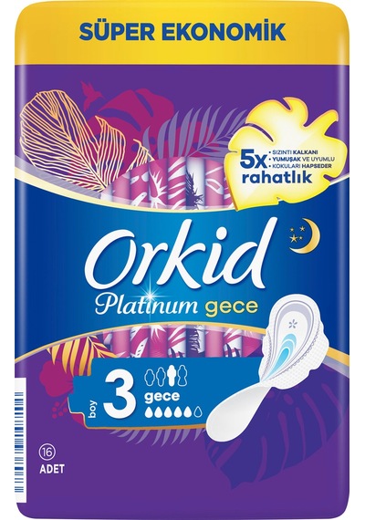 Orkid Platinum Süper Ekonomik Hijyenik Ped Gece 16'lı