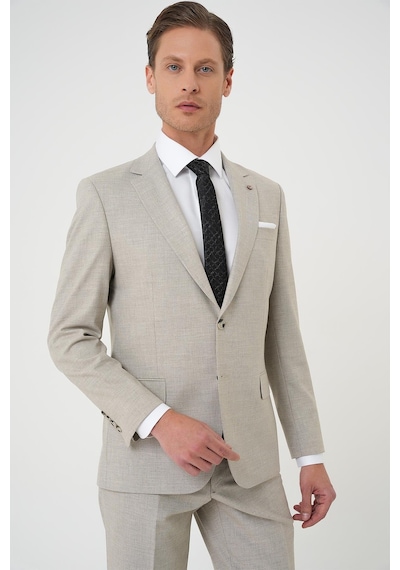 Efor Slim Fit Çift Yırtmaç Dokulu Esnek Klasik Bej Takım Elbise Tk 915 Bej