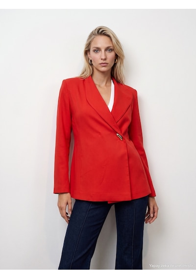 Dilvin 60814 Gold Düğmeli Blazer-kırmızı