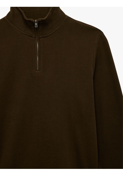 Koton Regular Fit Uzun Kollu Yarım Fermuarlı Sweatshirt Haki 6wam70199mk Haki