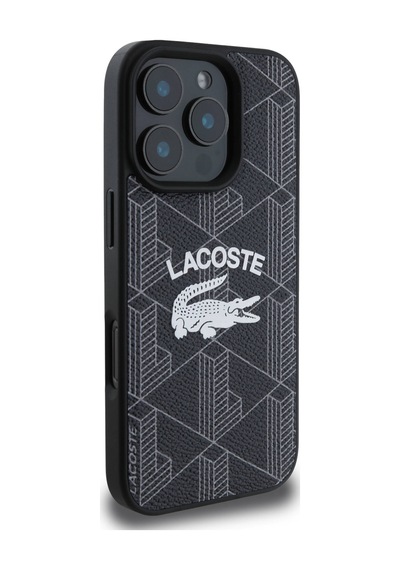 Apple iPhone 16 Pro Uyumlu Kılıf Lacoste  Lisanslı Magsafe Şarj Özellikli Mono Vintage Logo Siyah