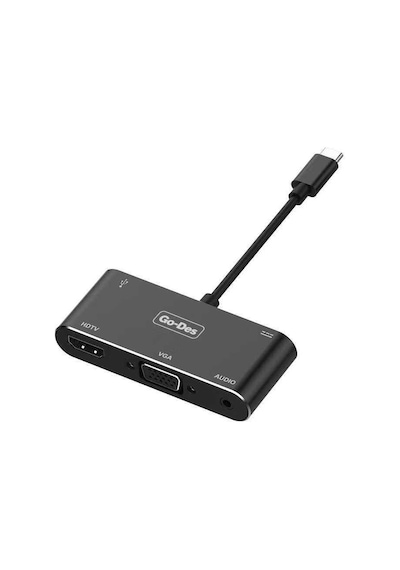 Go Des GD-8761 Type-C to HDMI 4K & VGA & Aux Dönüştürücü Adaptör USB 3.0 - Siyah ZORE-260173