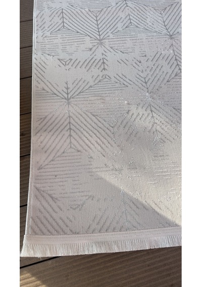 Denf Home Krem Açık Gri Saten Bambu İnce Sık Dokuma Parlak Yüzey Kaymaz Özel Kesme Salon Koridor Halı Yolluk Krem.a.gri