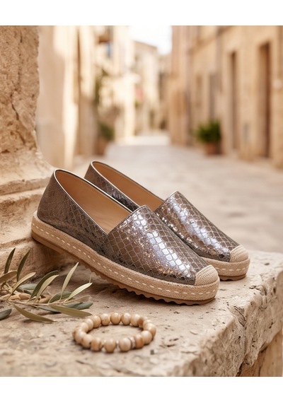 Futsishoes Lucıa Gümüş Yılan Hakiki Deri Dikiş Detaylı Kadın Espadril