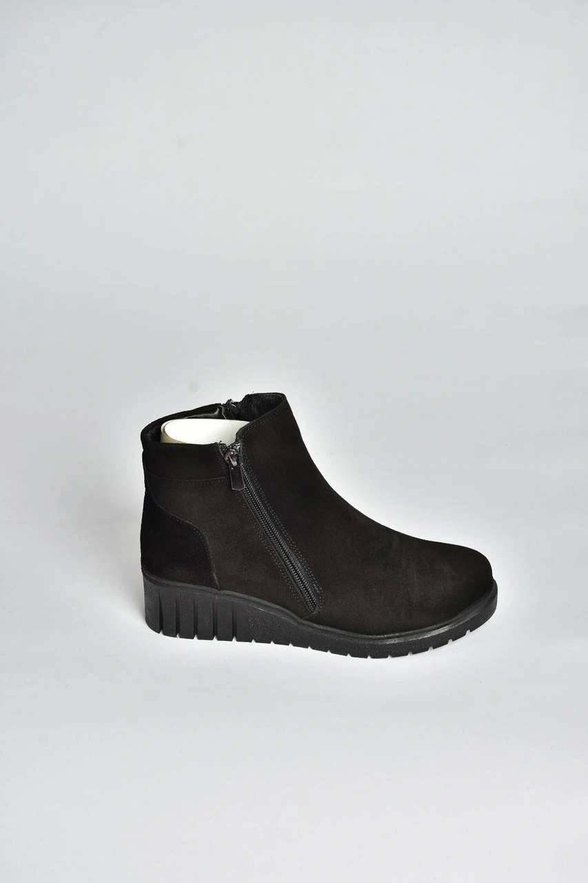 Fox Shoes V324800402 Siyah Hakiki Deri Süet Kadın Bot Siyah-Süet