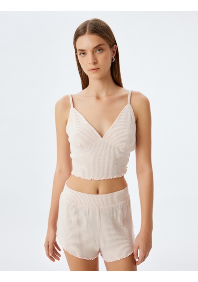 Koton Viskon Askılı Crop Pijama Üstü Pembe 5wlk90017mk Gül