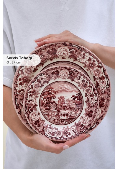 Karaca Old Town 24 Parça 6 Kişilik Yemek Takımı Bordo Bordo