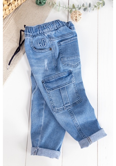 Babymod Kargo Cepli Denim Kumaş Beli Lastikli Erkek Çocuk Kot Pantolon 001