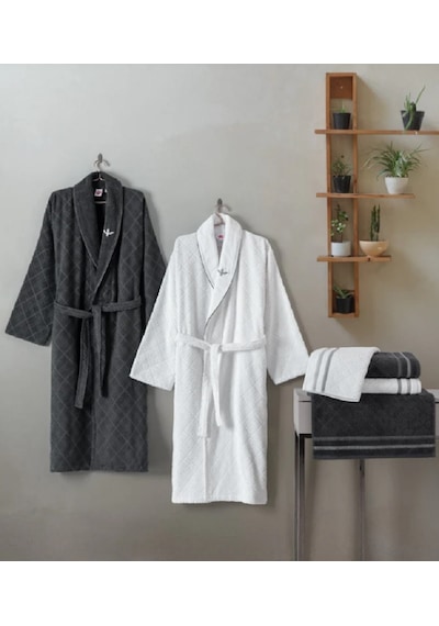 Cottonbox Masculine Carlos Beyaz -antrasit Aile Bornoz Takımı Çok Renkli