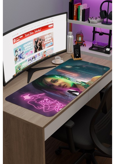 Cyberpunk 2077 Kaymaz Dikişli Kauçuk Oyuncu Mousepad V2 - 90x40 Xxl Gaming Mouse Pad Fare Altlığı