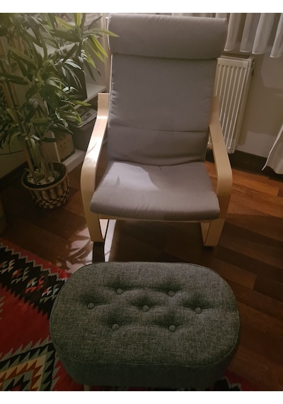 Gürgen Ahşap Ayak Keten Kumaş Oval Pufidik Puf Bench Tabure Sandalye Yeşil