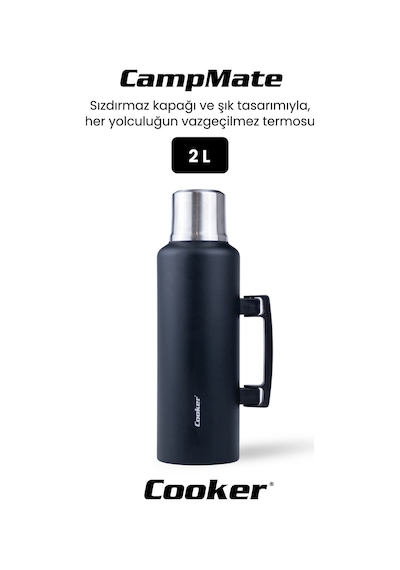 Cooker Campmate 2 Litre Paslanmaz Çelik Termos Siyah