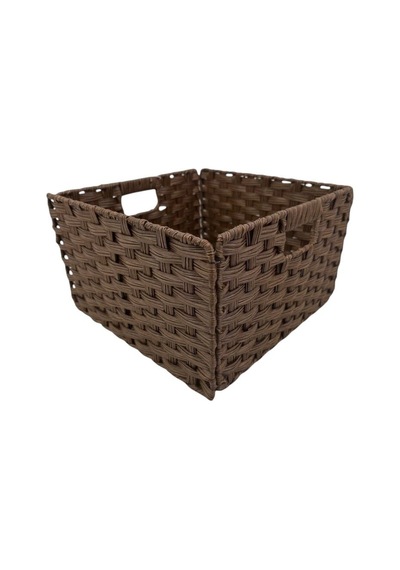 Hasır Plastik Örme Katlanır Sepet Organizer 33x33x21 Cm. Sarı