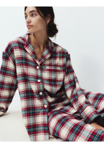 Marks & Spencer Pamuklu Kareli Pijama Takımı T37002277J Krem Mix