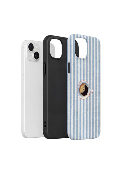 Apple iPhone Uyumlu 13 Vorian Çift Katmanlı Kılıf Morning Coffee Stripe