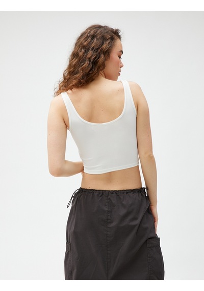 Koton Crop Fitilli Atlet Basic U Yaka Ekru 3sal30064ık 3SAL30064IK010