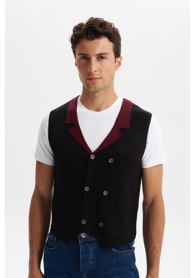 AR-MA Arma Erkek Slim Fit Örme Likralı Pike Yelek Kısa Kollu, %90 Akrilik %10 Wool K0yyo0857 Siyah - Antrasit