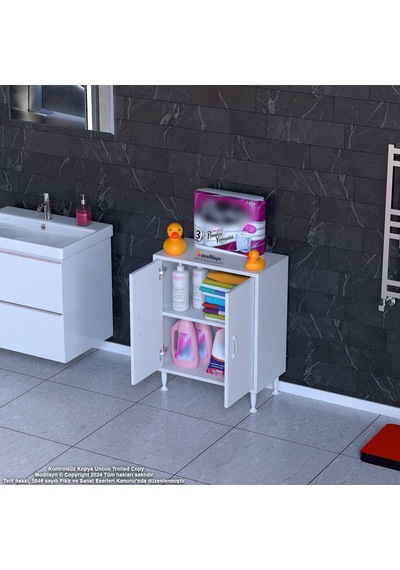 Modilayn Söke Küçük Alanlar İçin Akıllı Çözümler 55x75x32,5 Cm Lik 2 Kapaklı 2 Göz Raf Dolap Beyaz