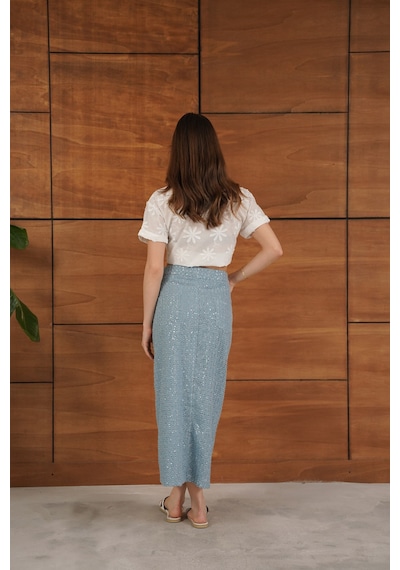Verymoda Pullu Kot Etek F1707 Mavi Dsn1