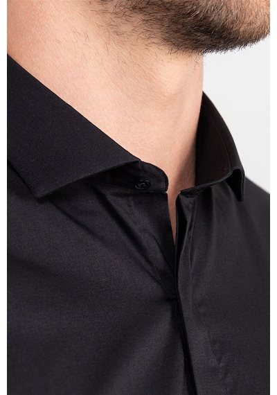 Tudors Süper Slim Fit Dar Kesim Erkek Gömlek-15231 Siyah