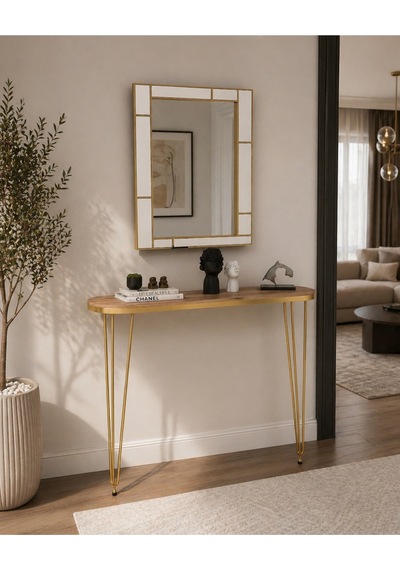 80x18 Dresuar Antre Hol Dekorasyon Ürünleri Altın Model Çam Gold Elips, One Size