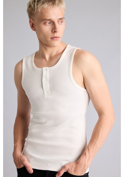 Defacto Regular Fit Ribana Düğmeli Atlet I1109ax26smwt34 Beyaz-wt34