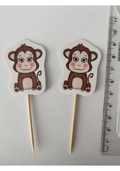 30 Adet Dekoratif Karton Sevimli Maymun Şeklinde Pasta Kürdanı 6,5 Cm