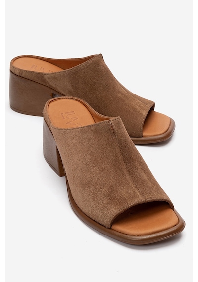 Luvishoes Sorex Taba Süet Hakiki Deri Kadın Kalın Topuklu Terlik