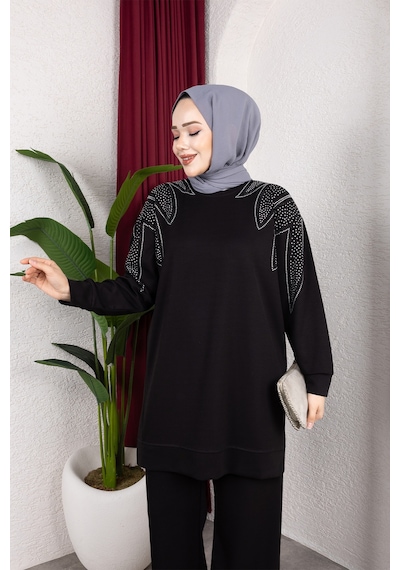 Hira Life Fashion Moda Efsa Kadın Siyah Tesettür Giyim Zarif Taş Detaylı Tunik & Pantolon İkili Takım Siyah Siyah Hira Life Fashion Moda Efsa Kadın Siyah Tesettür Giyim Zarif Taş Detaylı Tunik & Pantolon İkili Takım Siyah Siyah