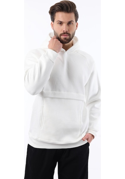 Madmext Ekru Kapüşonlu Cep Detaylı Erkek Sweatshirt 7092 Ekru