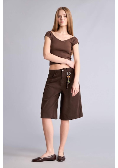 Defacto Normal Bel Kısa Paça Gabardin Bermuda F3133ax26smbn614 Kahve-bn614