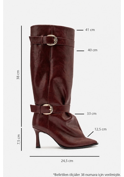Luvi Shoes Marcella Bordo Kemerli Kadın İnce Topuklu Çizme