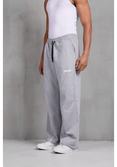 Dark Moda Erkek Oval Şeritli Baskılı Yazlık Baggy Eşofman Gri